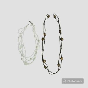 Beaded Necklaces -2.  White, Brown.